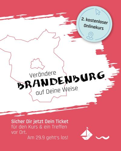 Ein Bild mit rotem Hintergrund mit Logo und Schrift zum Changemaker-Onlinekurs