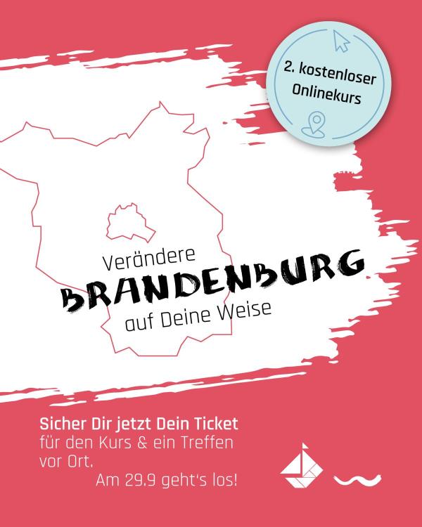 Ein Bild mit rotem Hintergrund mit Logo und Schrift zum Changemaker-Onlinekurs